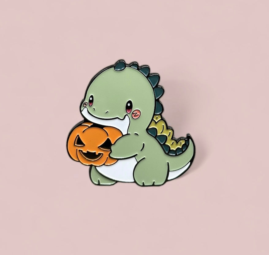 pumpkin dinosaur pin