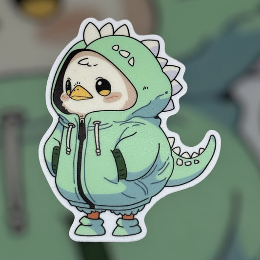 chicken in a dino hoodie sticker